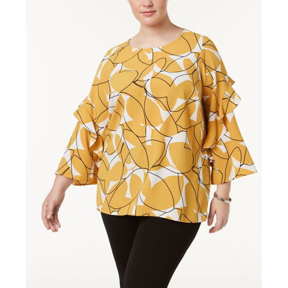 Alfani Plus Size Printed Ruffle Sleeve Top